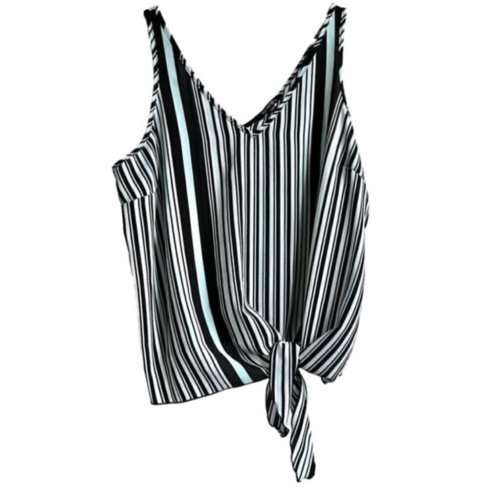 George Striped Tank Top With Tie-Up Side Knot Blue White - Medium